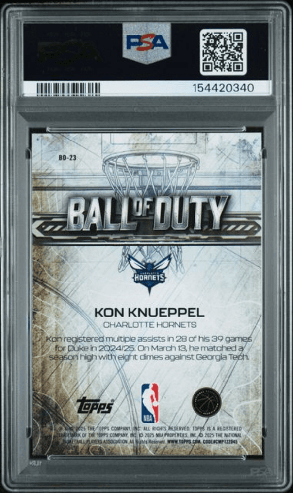 Graded 2025 Topps Chrome Kon Knueppel #BD23 Ball of Duty Rookie RC Basketball Card PSA 10 Gem Mint (ONLINE ORDER ONLY)