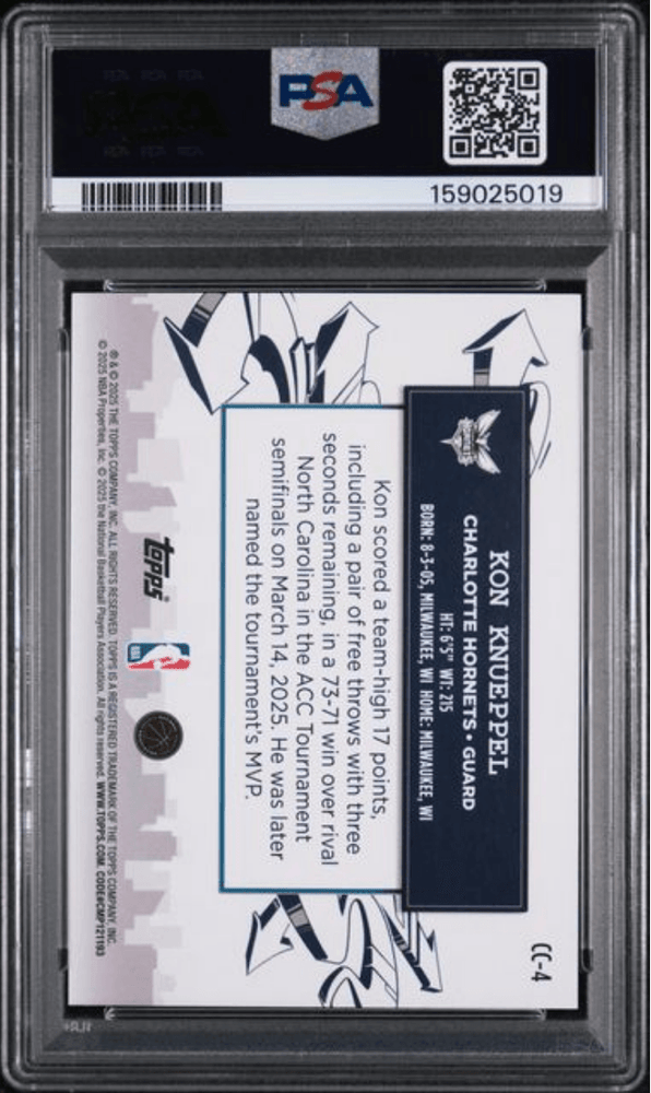 Graded 2025 Topps Kon Knueppel #CC4 Clutch City Prospects Rookie RC Basketball Card PSA 10 Gem Mint (ONLINE ORDER ONLY)