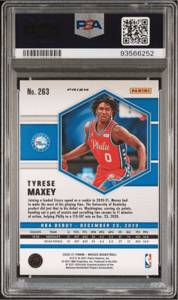Graded 2020 Panini Mosaic Tyrese Maxey #263 Red Wave Rookie RC Basketball Card PSA 10 Gem Mint (ONLINE ORDER ONLY)