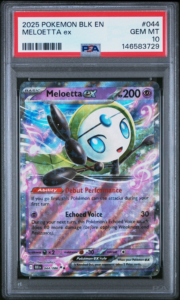 Graded 2025 Pokemon Meloetta ex #044 BLK Trading Card Game PSA 10 Gem Mint (ONLINE ORDER ONLY)