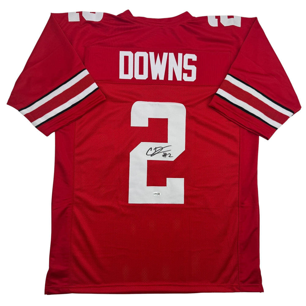 Autographed/Signed Caleb Downs Ohio State Red College Football Jersey JSA COA (ONLINE ORDER ONLY)