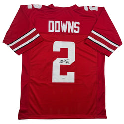 Autographed/Signed Caleb Downs Ohio State Red College Football Jersey JSA COA (ONLINE ORDER ONLY)