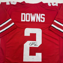 Autographed/Signed Caleb Downs Ohio State Red College Football Jersey JSA COA (ONLINE ORDER ONLY)