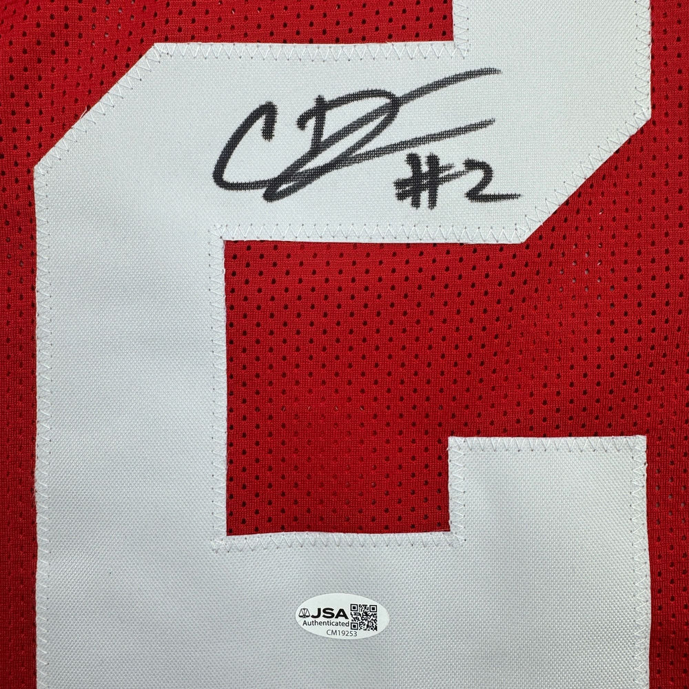 Autographed/Signed Caleb Downs Ohio State Red College Football Jersey JSA COA (ONLINE ORDER ONLY)