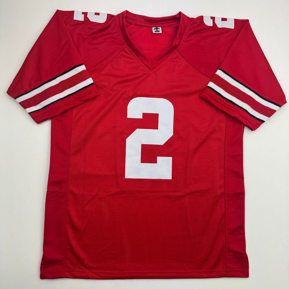 Autographed/Signed Caleb Downs Ohio State Red College Football Jersey JSA COA (ONLINE ORDER ONLY)