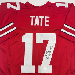 Autographed/Signed Carnell Tate Ohio State Red College Football Jersey JSA COA (ONLINE ORDER ONLY)