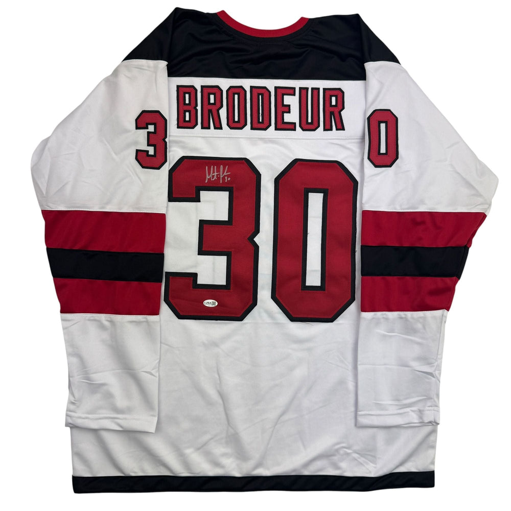 Autographed/Signed Martin Brodeur New Jersey NJ White Hockey Jersey Beckett BAS COA (ONLINE ORDER ONLY)