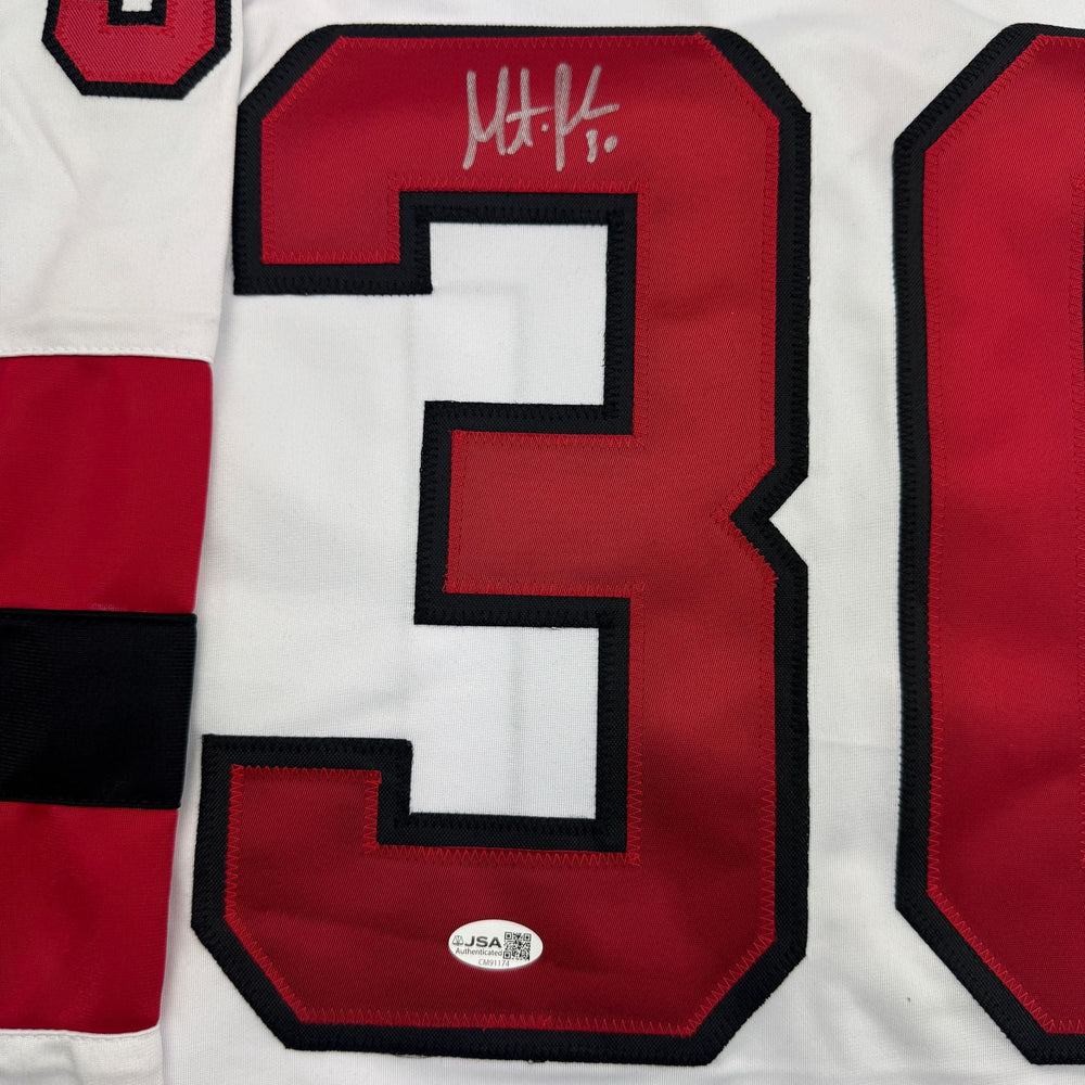 Autographed/Signed Martin Brodeur New Jersey NJ White Hockey Jersey Beckett BAS COA (ONLINE ORDER ONLY)
