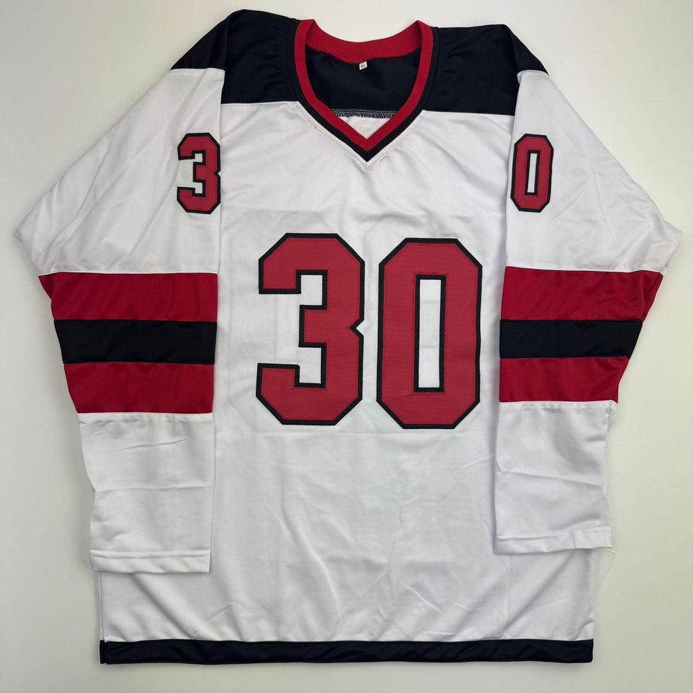 Autographed/Signed Martin Brodeur New Jersey NJ White Hockey Jersey Beckett BAS COA (ONLINE ORDER ONLY)