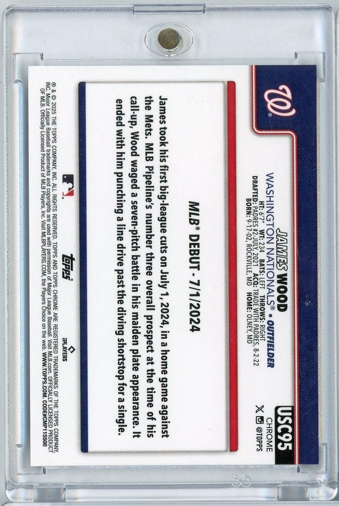 2025 Topps Chrome Update James Wood #USC95 Black Raywave Refractor /10 Rookie RC Baseball Card (ONLINE ORDER ONLY)