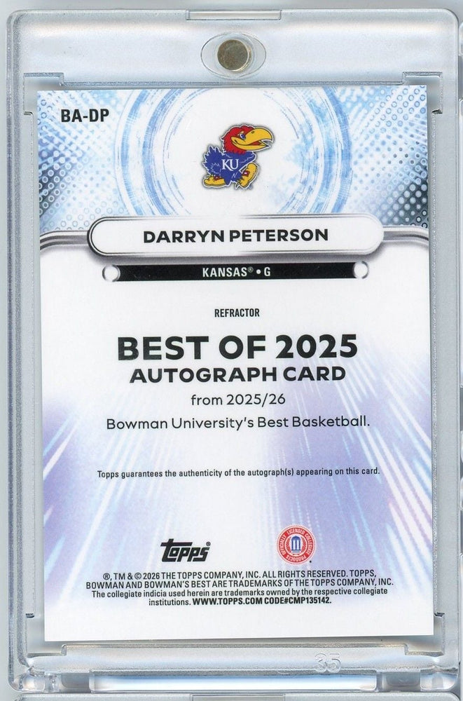2025 Topps Bowman U Best Darryn Peterson #BADP The Best of 2025 Refractor Autographs Rookie RC Basketball Card (ONLINE ORDER ONLY)