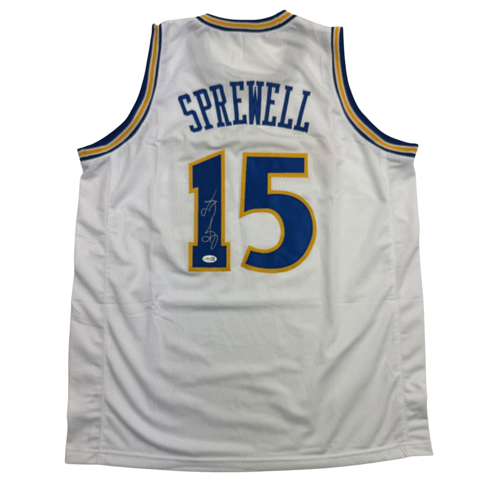 Autographed/Signed Latrell Sprewell Golden State White Retro Basketball Jersey JSA COA (ONLINE ORDER ONLY)