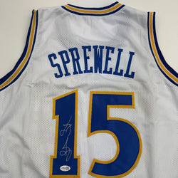 Autographed/Signed Latrell Sprewell Golden State White Retro Basketball Jersey JSA COA (ONLINE ORDER ONLY)