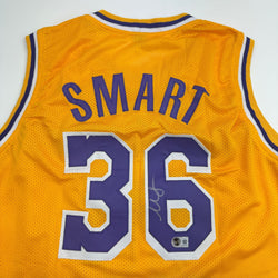 Autographed/Signed Marcus Smart Los Angeles Yellow Basketball Jersey Beckett BAS COA (ONLINE ORDER ONLY)