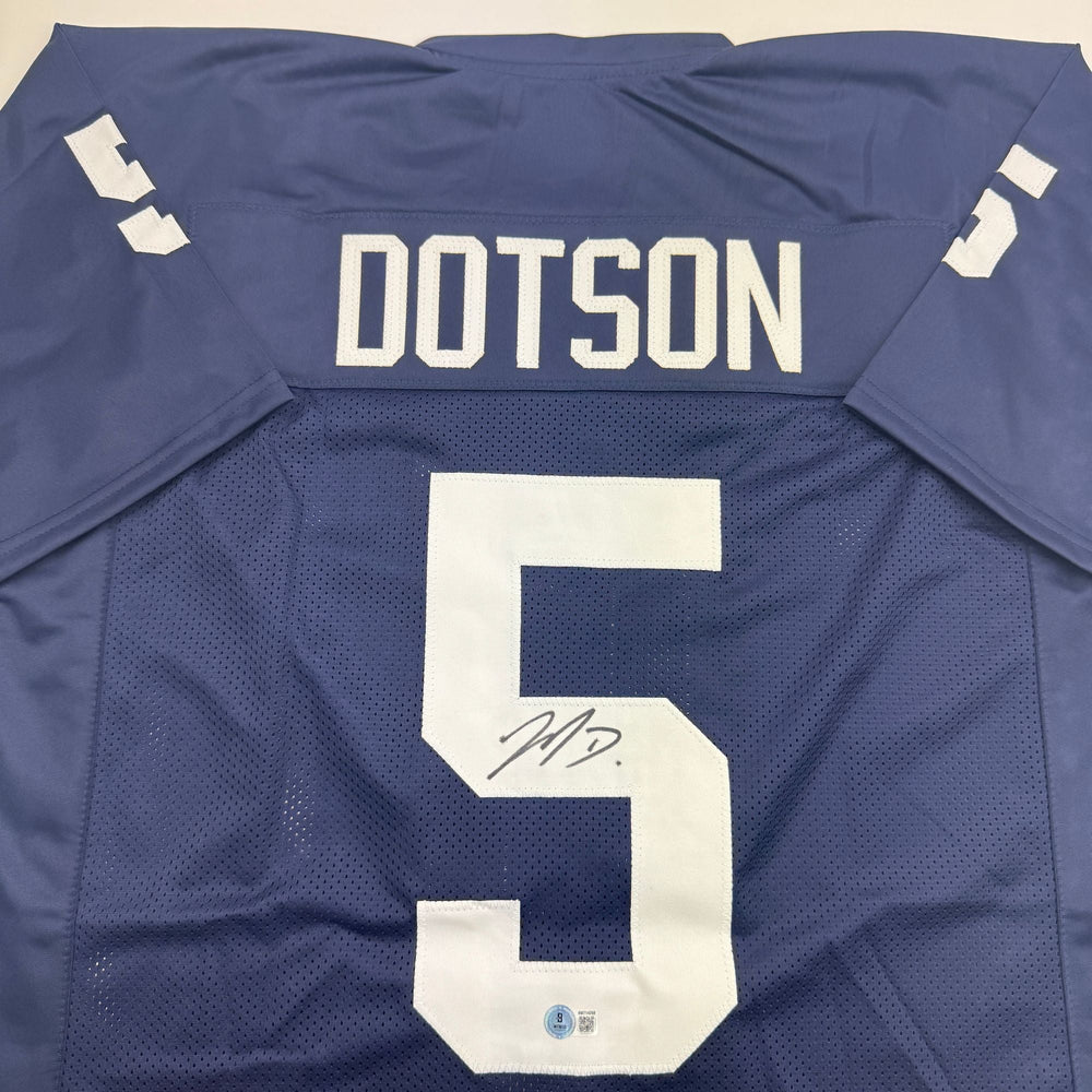 Autographed/Signed Jahan Dotson Penn State Blue College Football Jersey Beckett BAS COA (ONLINE ORDER ONLY)