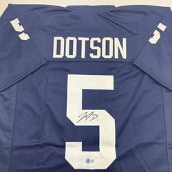 Autographed/Signed Jahan Dotson Penn State Blue College Football Jersey Beckett BAS COA (ONLINE ORDER ONLY)