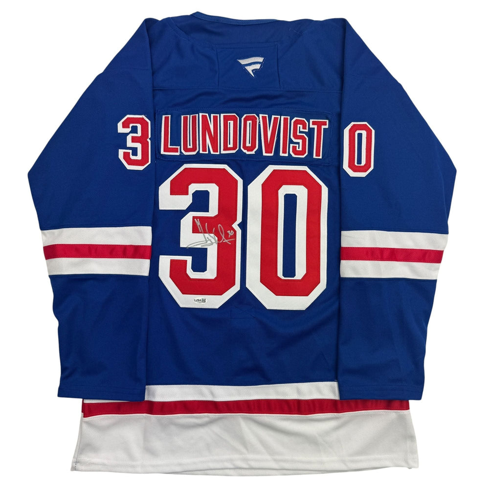 Autographed/Signed Henrik Lundqvist New York Blue Hockey Jersey JSA COA (ONLINE ORDER ONLY)