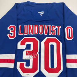 Autographed/Signed Henrik Lundqvist New York Blue Hockey Jersey JSA COA (ONLINE ORDER ONLY)