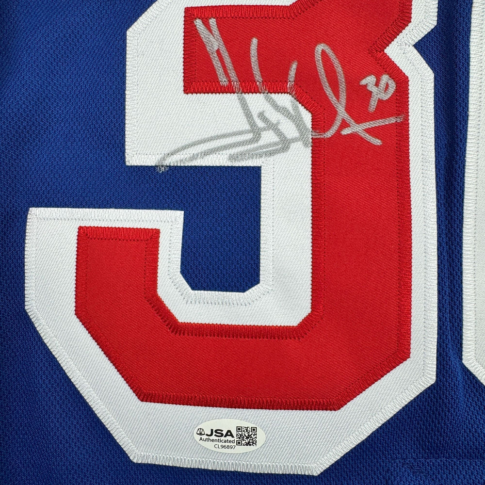 Autographed/Signed Henrik Lundqvist New York Blue Hockey Jersey JSA COA (ONLINE ORDER ONLY)