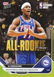 2025 Topps Now VJ Edgecombe #AR03 Gold Foil /50 2025-26 KIA NBA All Rookie First Team Selection Philadelphia 76ers Rookie RC Basketball Card (ONLINE ORDER ONLY)