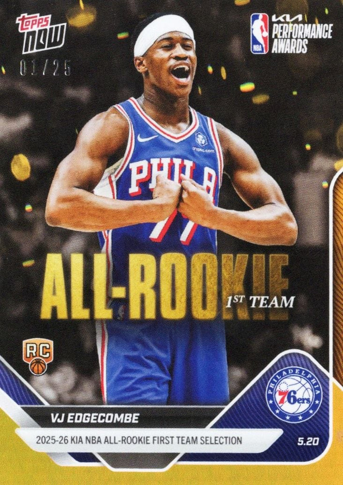 2025 Topps Now VJ Edgecombe #AR03 Orange Foil /25 2025-26 KIA NBA All Rookie First Team Selection Philadelphia 76ers Rookie RC Basketball Card (ONLINE ORDER ONLY)