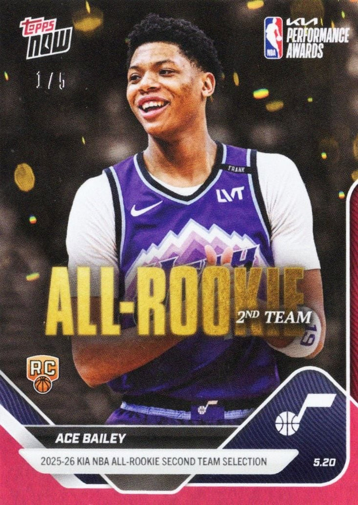2025 Topps Now Ace Bailey #AR07 Red Foil /5 2025-26 KIA NBA All Rookie Second Team Selection Utah Jazz Rookie RC Basketball Card (ONLINE ORDER ONLY)
