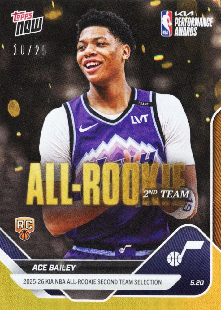 2025 Topps Now Ace Bailey #AR07 Orange Foil /25 2025-26 KIA NBA All Rookie Second Team Selection Utah Jazz Rookie RC Basketball Card (ONLINE ORDER ONLY)