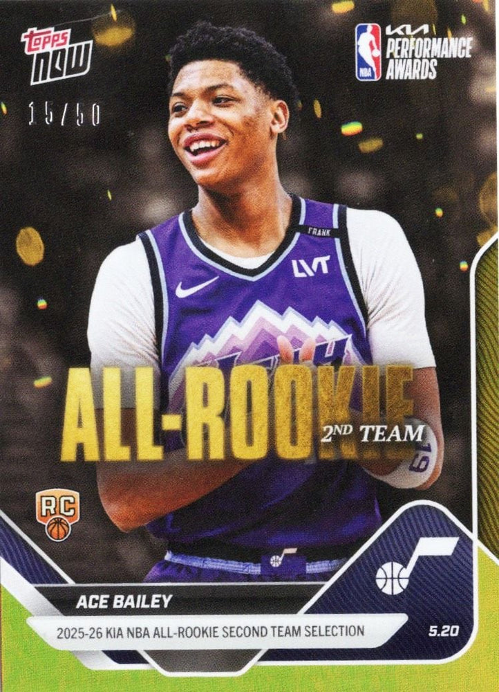 2025 Topps Now Ace Bailey #AR07 Gold Foil /50 2025-26 KIA NBA All Rookie Second Team Selection Utah Jazz Rookie RC Basketball Card (ONLINE ORDER ONLY)