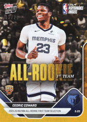 2025 Topps Now Cedric Coward #AR05 Orange Foil /25 2025-26 KIA NBA All Rookie First Team Selection Memphis Grizzlies Rookie RC Basketball Card (ONLINE ORDER ONLY)