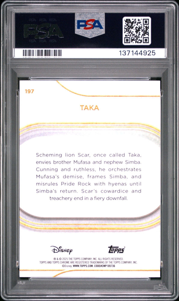 Graded 2025 Topps Chrome Disney Taka #197 Green Refractor /99 The Lion King Live Action Rookie RC Debut Card PSA 10 Gem Mint (ONLINE ORDER ONLY)