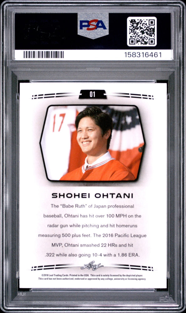 Graded 2018 Leaf Shohei Ohtani #01 Retail Rookie RC Baseball Card PSA 10 Gem Mint (ONLINE ORDER ONLY)