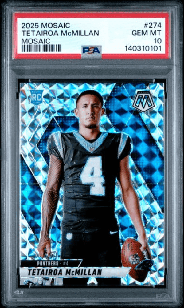 Graded 2025 Panini Mosaic Tetairoa McMillan #274 Mosaic Rookie RC Football Card PSA 10 Gem Mint (ONLINE ORDER ONLY)