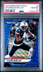 Graded 2025 Panini Prizm Draft Picks Tetairoa McMillan #8 Blue Wave /299 Rookie RC Football Card PSA 10 Gem Mint (ONLINE ORDER ONLY)