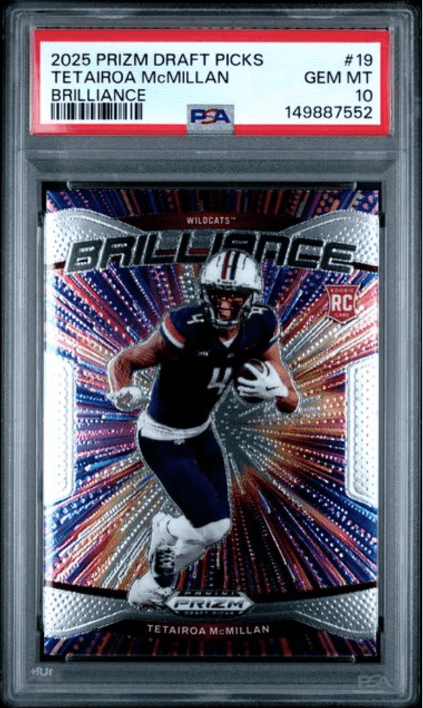 Graded 2025 Panini Prizm Draft Picks Tetairoa McMillan #19 Brilliance Rookie RC Football Card PSA 10 Gem Mint (ONLINE ORDER ONLY)