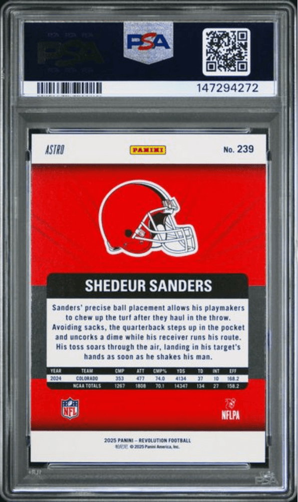 Graded 2025 Panini Revolution Shedeur Sanders #239 Red Astro Rookie RC Football Card PSA 10 Gem Mint (ONLINE ORDER ONLY)