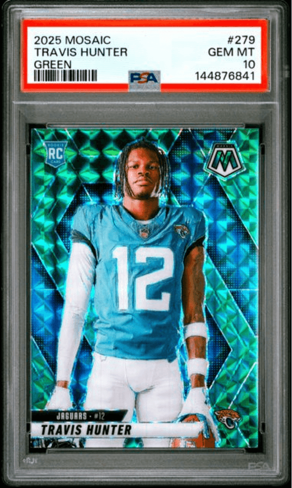 Graded 2025 Panini Mosaic Travis Hunter #279 Green Rookie RC Football Card PSA 10 Gem Mint (ONLINE ORDER ONLY)
