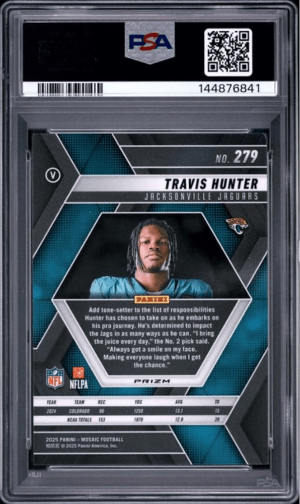 Graded 2025 Panini Mosaic Travis Hunter #279 Green Rookie RC Football Card PSA 10 Gem Mint (ONLINE ORDER ONLY)
