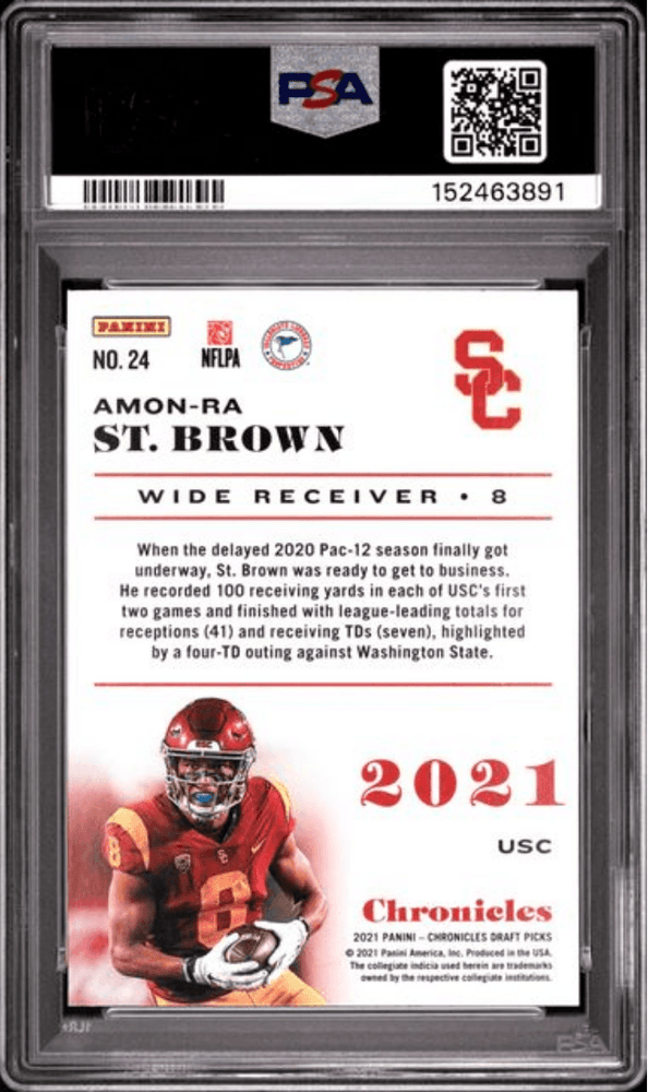 Graded 2021 Panini Chronicles Draft Picks Amon-Ra St. Brown #24 Rookie RC Football Card PSA 10 Gem Mint (ONLINE ORDER ONLY)
