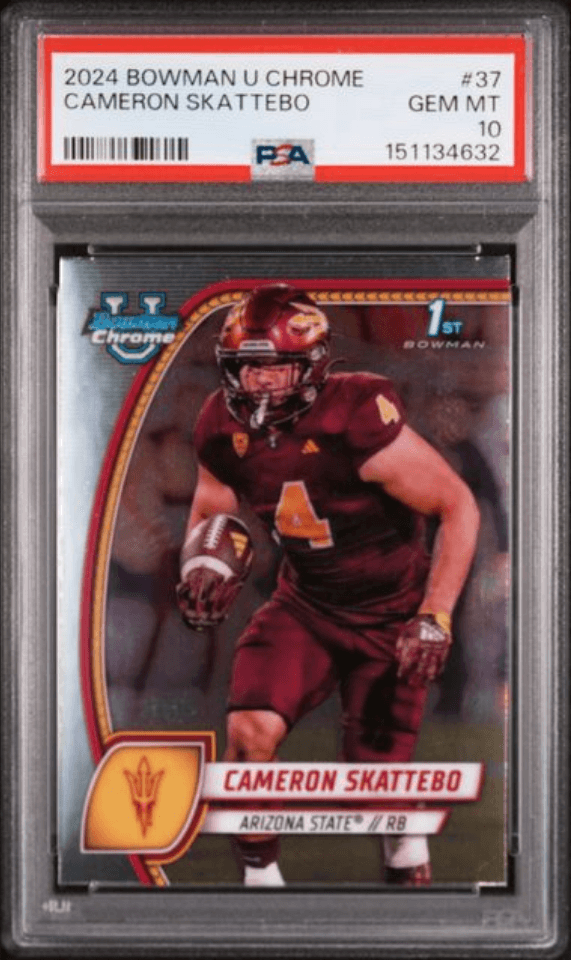 Graded 2024 Topps Bowman U Chrome Cam Skattebo #37 Rookie RC Football Card PSA 10 Gem Mint (ONLINE ORDER ONLY)