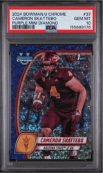 Graded 2024 Topps Bowman U Chrome Cam Skattebo #37 Purple Mini Diamond /375 Rookie RC Football Card PSA 10 Gem Mint (ONLINE ORDER ONLY)