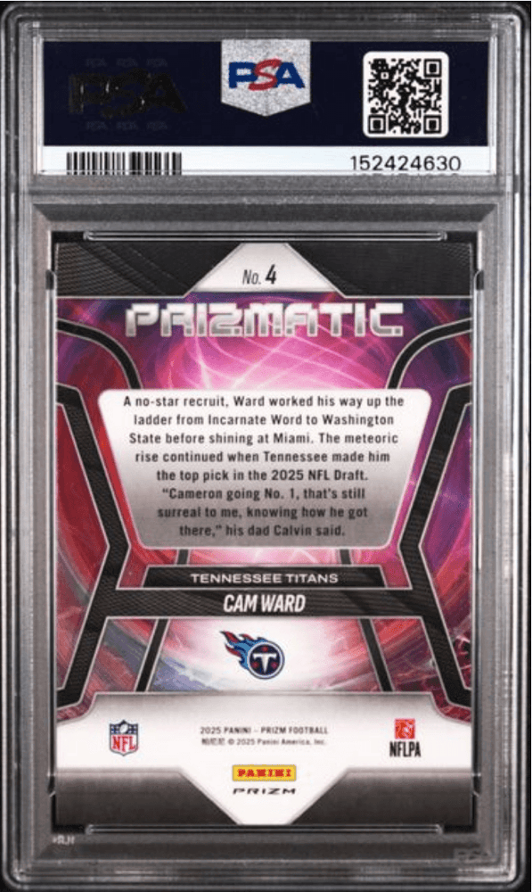 Graded 2025 Panini Prizm Cam Ward #4 Prizmatic Silver Prizm Rookie RC Football Card PSA 10 Gem Mint (ONLINE ORDER ONLY)