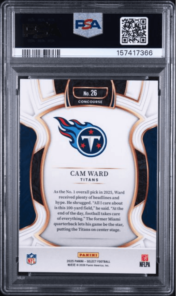 Graded 2025 Panini Select Cam Ward #26 Rookie RC Football Card PSA 10 Gem Mint (ONLINE ORDER ONLY)