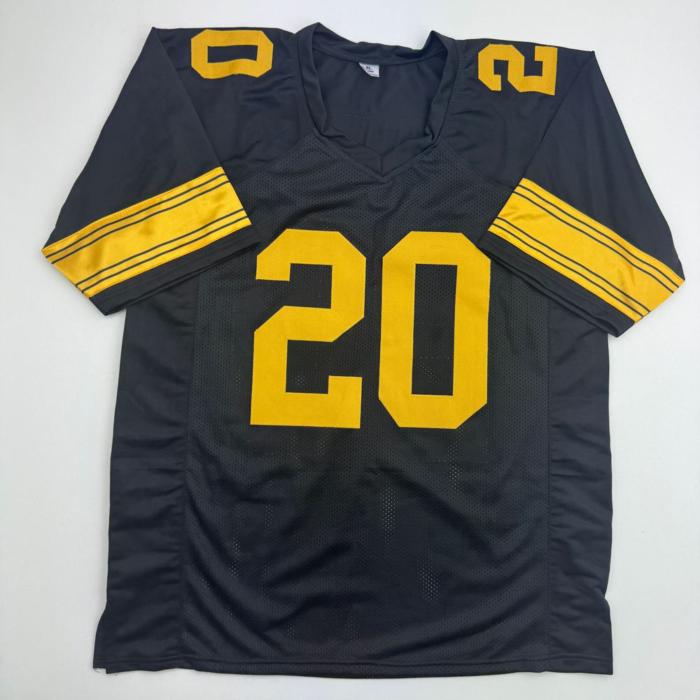 Autographed/Signed Kaleb Johnson Pittsburgh Black Color Rush Football Jersey Beckett BAS COA (ONLINE ORDER ONLY)