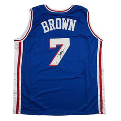 Autographed/Signed Jaylen Brown Philadelphia 76ers Blue Basketball Jersey Beckett BAS COA (ONLINE ORDER ONLY)