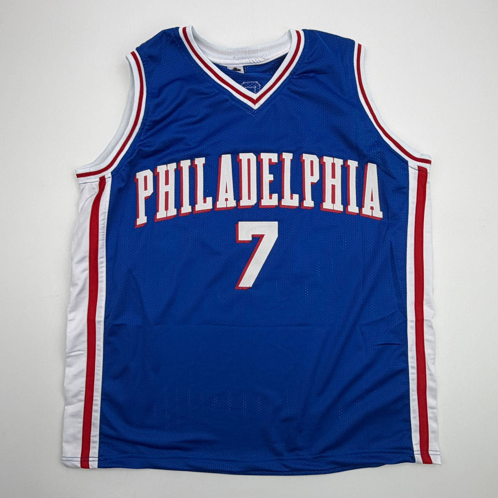 Autographed/Signed Jaylen Brown Philadelphia 76ers Blue Basketball Jersey Beckett BAS COA (ONLINE ORDER ONLY)