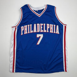 Autographed/Signed Jaylen Brown Philadelphia 76ers Blue Basketball Jersey Beckett BAS COA (ONLINE ORDER ONLY)