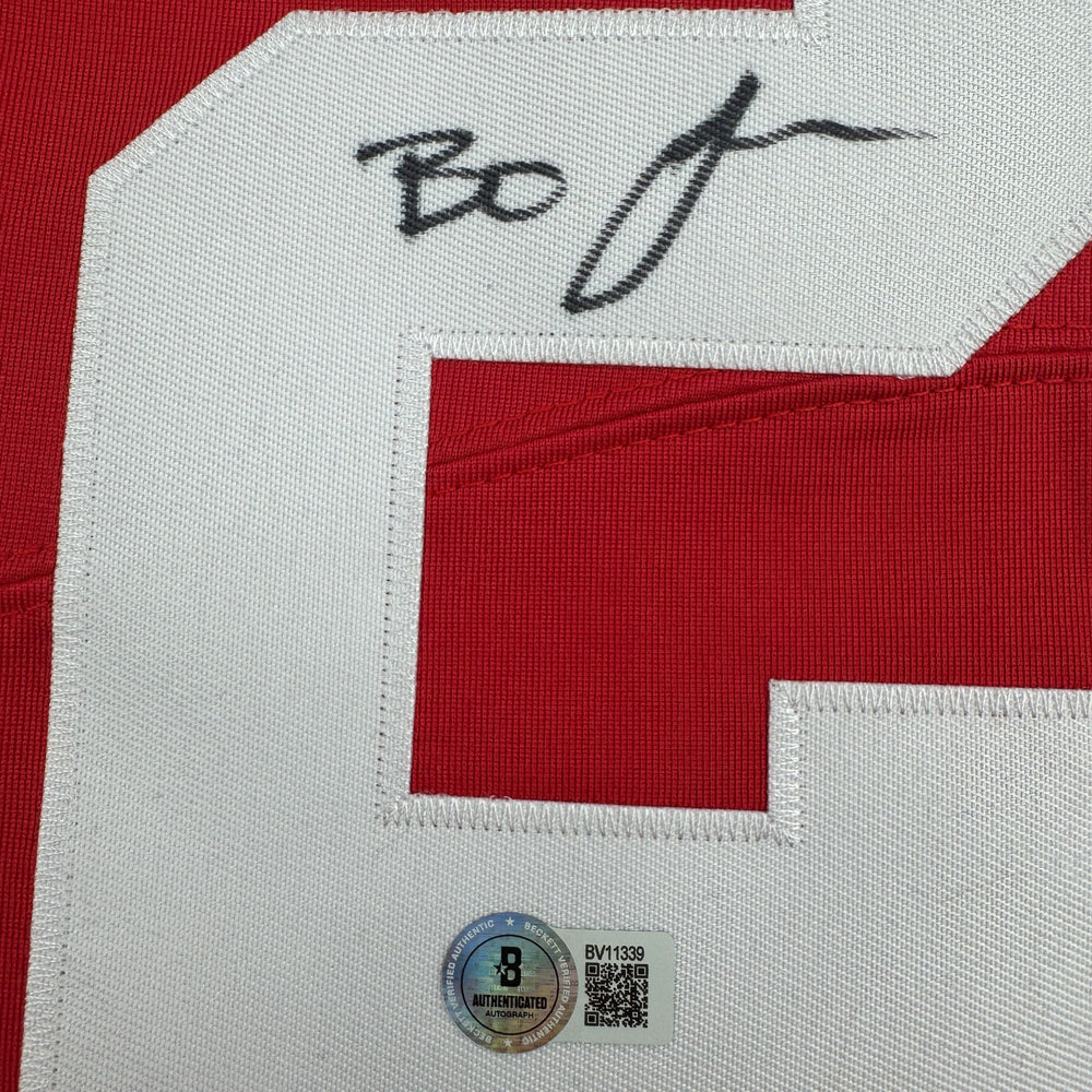 Autographed/Signed Lamar Bo Jackson Ohio State Red College Football Jersey Beckett BAS COA (ONLINE ORDER ONLY)