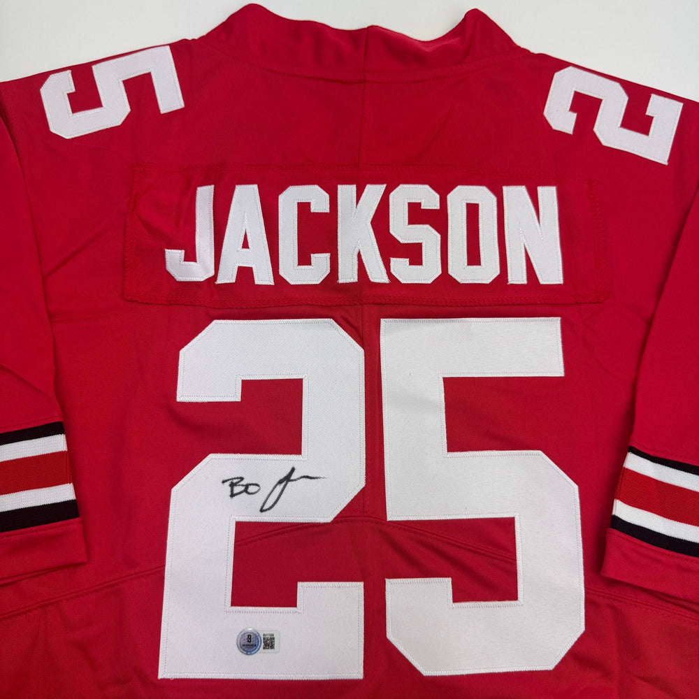 Autographed/Signed Lamar Bo Jackson Ohio State Red College Football Jersey Beckett BAS COA (ONLINE ORDER ONLY)