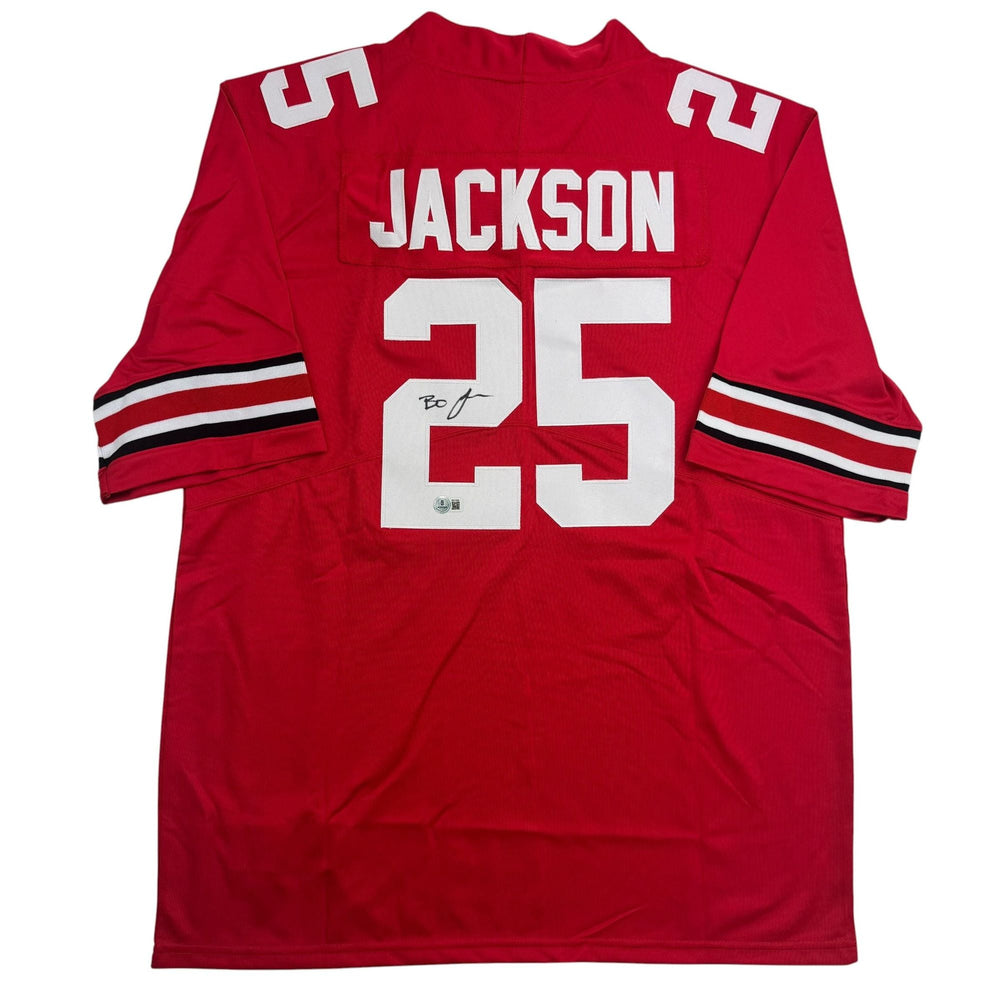 Autographed/Signed Lamar Bo Jackson Ohio State Red College Football Jersey Beckett BAS COA (ONLINE ORDER ONLY)