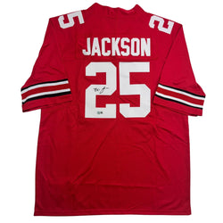 Autographed/Signed Lamar Bo Jackson Ohio State Red College Football Jersey Beckett BAS COA (ONLINE ORDER ONLY)